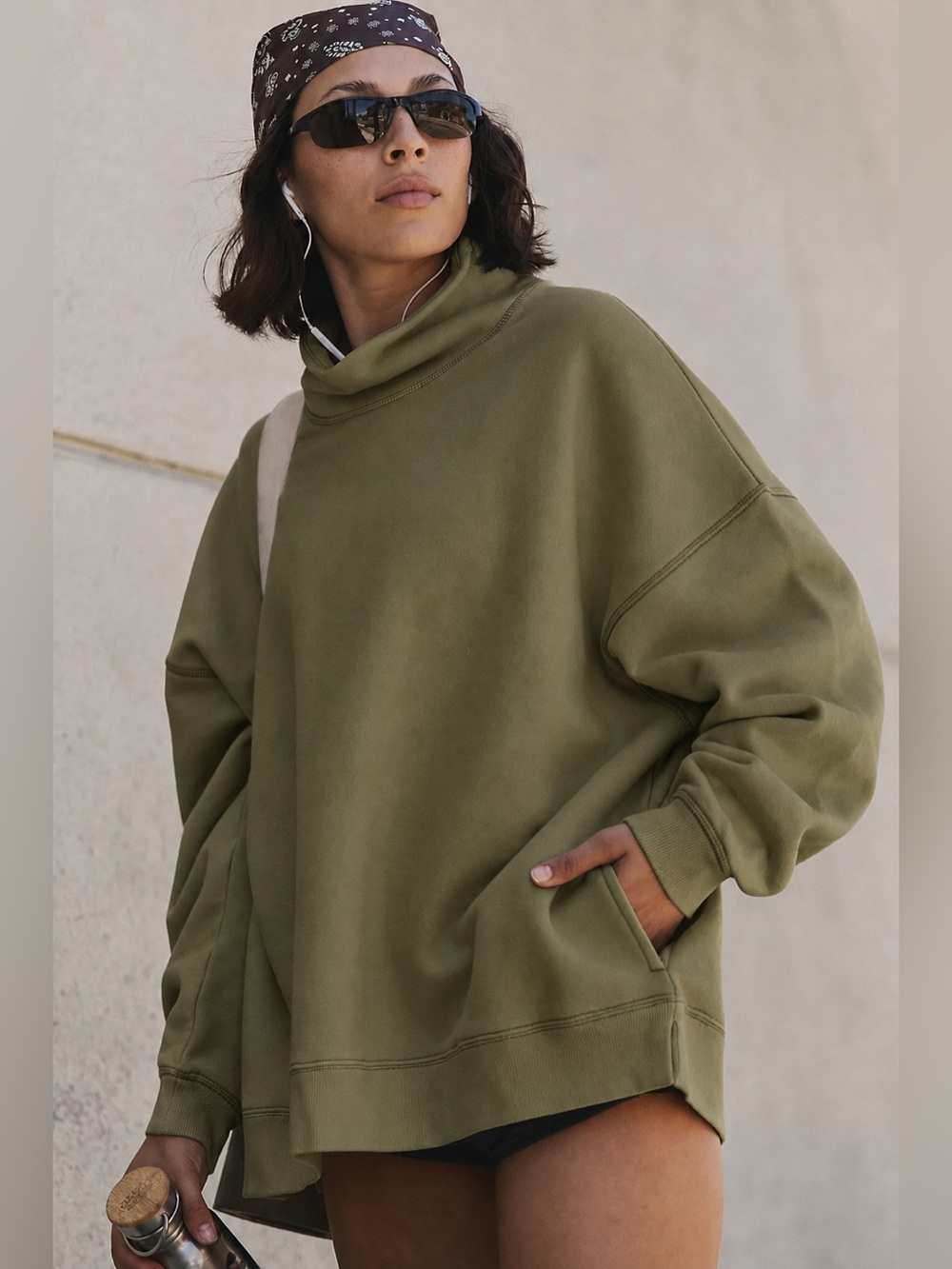NWT Free People A Cut Above Mock Neck Pullover Sweatshirt Seagrass Green